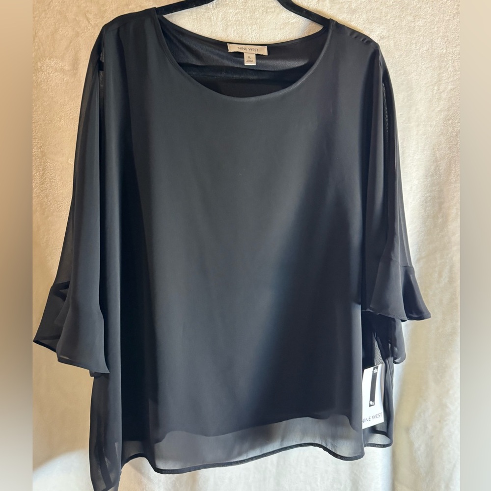 Nine West Elegant Black Chiffon Blouse size XL